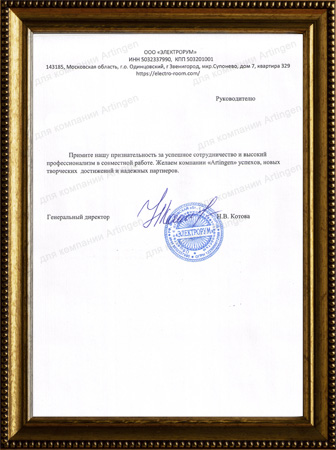 Отзыв о компании «Artingen» от ООО «ЭЛЕКТРОРУМ»
